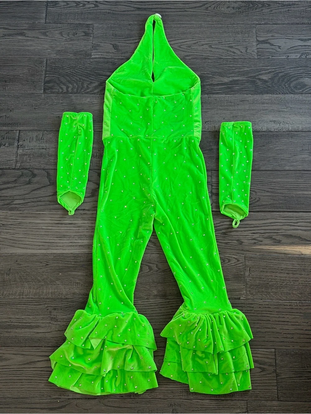 Kids Neon Green Ruffled Halter Dance Costume